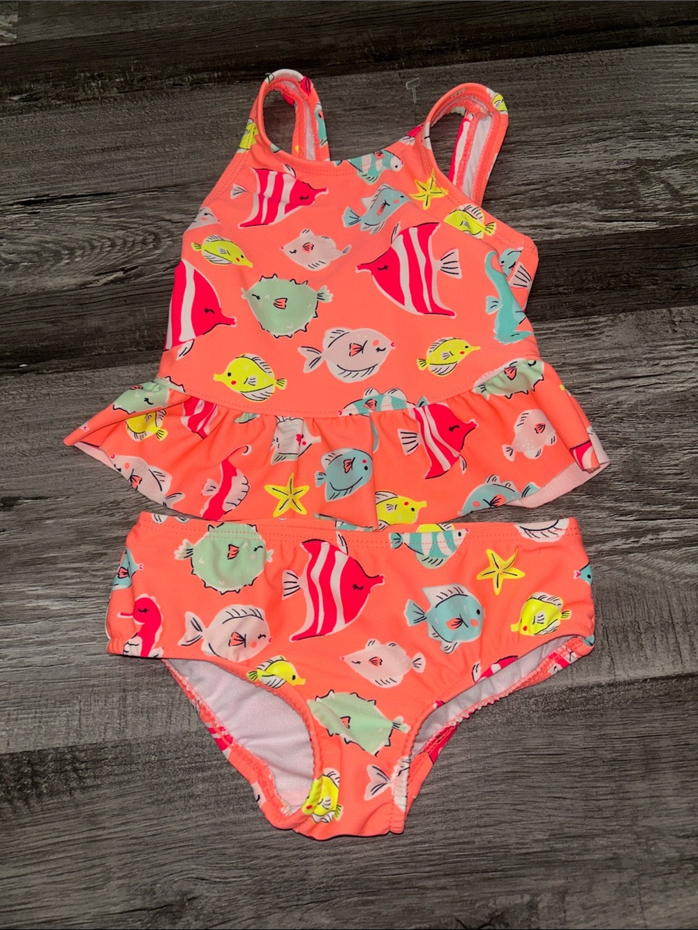 Carter's Coral Fish Print Ruffle Two-Piece Swim Set